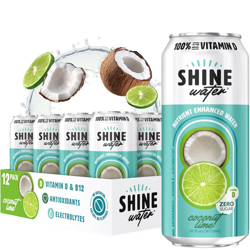 Shine Water Coconut Lime Vitamin D Electrolyte Drinks 12-Pack, Sugar Free Flavored