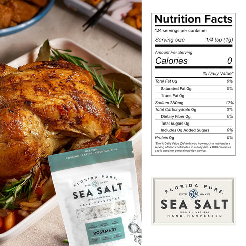 80+ (3 oz. FLORIDA PURE Rosemary Sea Salt - Mineral Sea Salt, Natural, Unrefined, Non Iodized - for Baking, Cooking