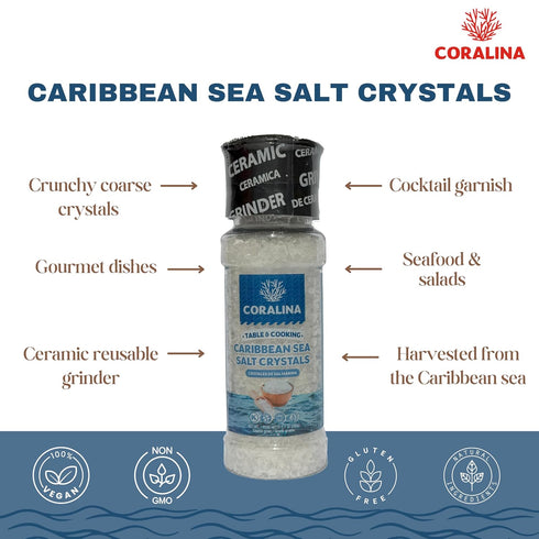 Coralina Caribbean Sea Salt - Coarse & Crunchy - Solar Evaporated - Enhances Saladsm, Meats, Seafood & Cocktails