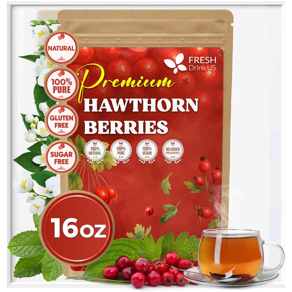 FreshDrinkUS, 16oz Premium Dried Hawthorn Berries All-Natural, Non-GMO, Perfect for Tea, Smoothies,