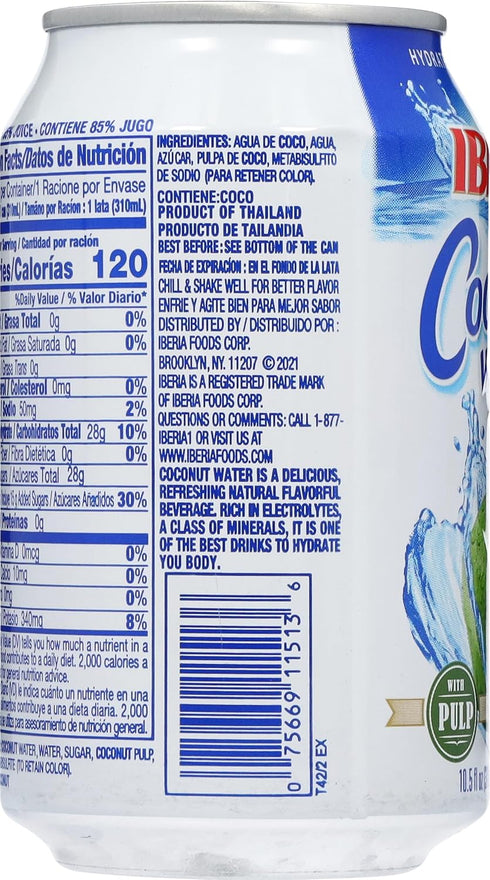 10.5 Oz (Pack 24) Iberia Coconut Water With Pulp, Fl