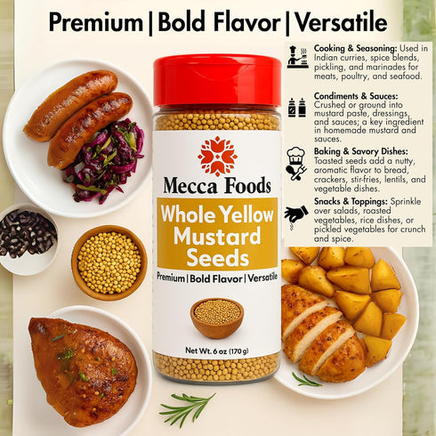 6 oz Yellow Mustard Seeds PET Jar Whole Mustard Seed Spice for Cooking, Pickling & Indian Cuisine Non-GMO, Fresh