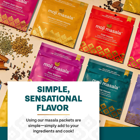 moji masala Indian Spice Kits – Variety of Seasonings Sets – Palak Masala, Gobi Masala, Aloo Rasedar Spice Blend –
