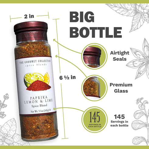 The Gourmet Collection Paprika Lemon & Lime Spice Blend, Cooking Seasoning for Chicken, Fish, Eggs, 156 Servings
