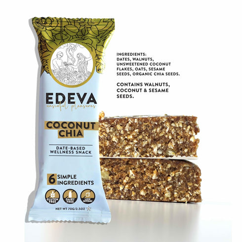 EDEVA Unsinful Pleasures 2.5oz 12 Count Date Based Wellness Snack Barts, bar - (Coconut Chia)