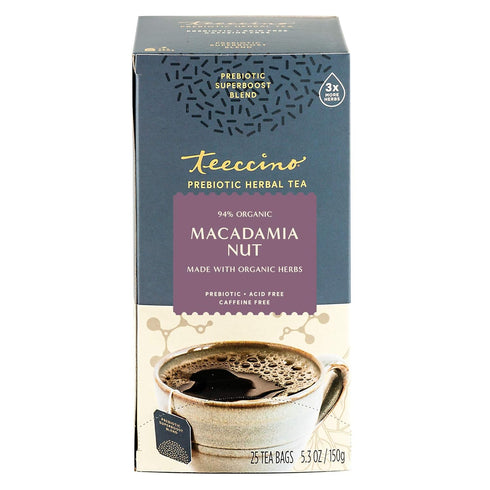 Teeccino Macadamia Nut Prebiotic SuperBoost™ Herbal Tea - Digestive Dessert Tea with Vegan GOS & Organic XOS, 25 Tea