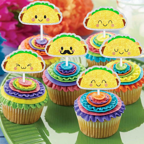 Mexico Taco Dessert Cupcake Toppers, 18 Pcs Picks for Mexican Fiesta Theme Cinco de Mayo Party Decorations