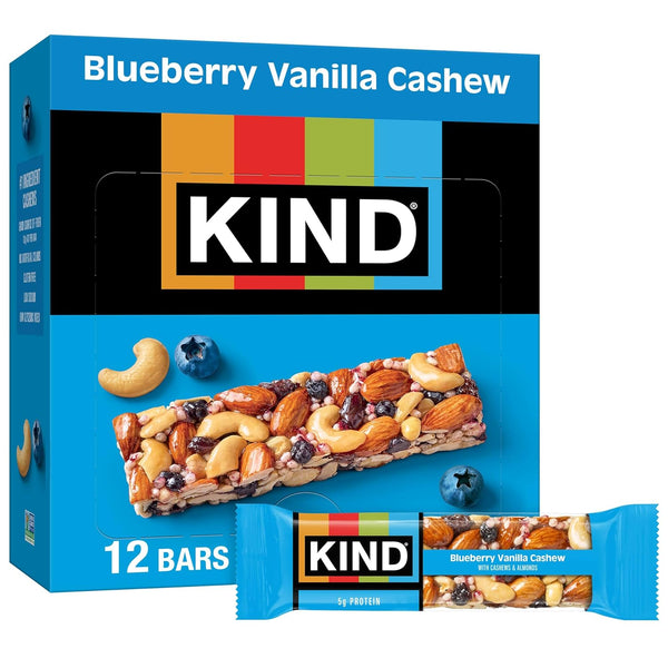 KIND Healthy Snacks Bars, Blueberry Vanilla Cashew, Gluten Free, 5g Protein, 12