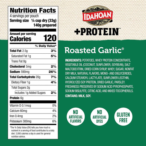 100% 4 4.6 (Pack 10) Idahoan Roasted Garlic +Protein Mashed Potatoes, Naturally Gluten-Free, Real Idaho Potatoes