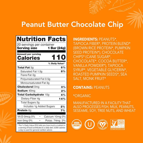 20 Count, 24g ALOHA Organic Plant Based Protein Bar MINIS |Peanut Butter Chocolate Chip | Bars | Vegan, Low Sugar