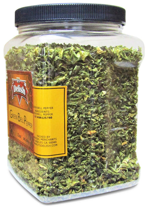 12 Oz Dehydrated Dried Green Bell Pepper by It's Delish Jumbo Reusable Container Sealed to Maintain Freshness Chopped