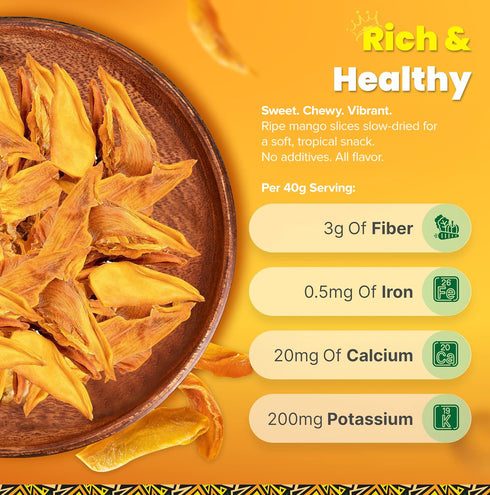 16oz Organic Dried Mango Slices, No Sugar Added, - All-Natural, Non-GMO, Mouth-Watering Dried Mangoes