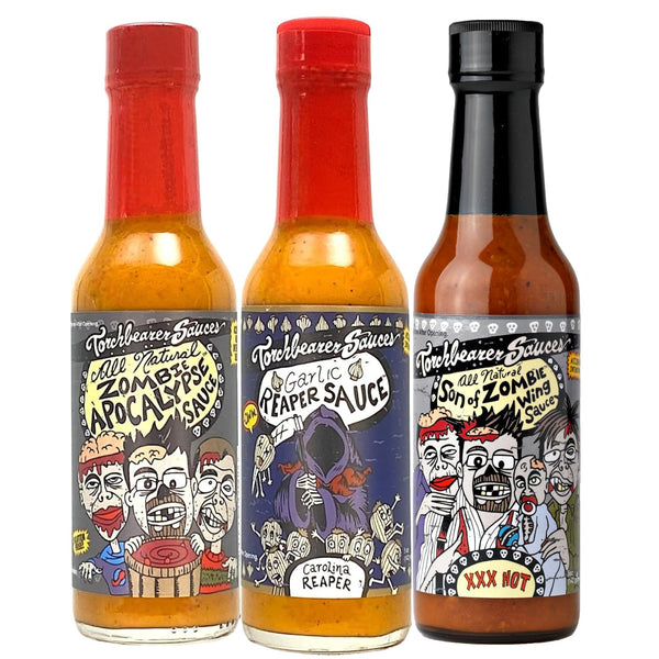 Torchbearer Sauces Hot Sauce Bundle Set, 5 Oz Each: Zombie Apocalypse, Garlic