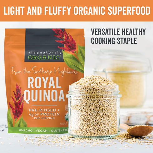 24 oz (1.5 lb) Viva Naturals Organic Quinoa, Pre-Washed Whole Grain, Plant Protein, USDA Organic, Gluten-Free, Non-GMO
