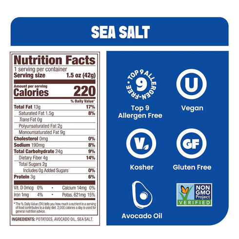 (1.5oz, Pack 10) Jacksons Potato Classic Kettle Chips with Sea Salt of - Made with Premium Avocado Oil