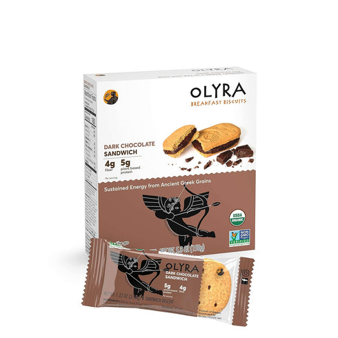Pack 4 Olyra Creme Breakfast Biscuits - Dark Chocolate - Healthy Snacks for Kids and Adults, Low Sugar, High Fiber