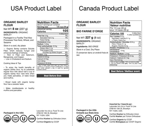 8 Food to Live Organic Barley Flour, Ounces Non-GMO, Stone Ground from Whole Hulled Barley, Fine, Kosher, Vegan, Bulk.
