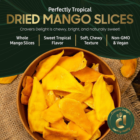 (2 Lb) Cravers Delight Lightly Sweetened Dried Mango Slices -Sliced Dehydrated Mango Dried Fruit in Bulk, Low Sugar