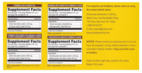 Hyleys Turmeric Tea - Assorted Flavors - 42 Tea Bags, Wellness Herbal Supplement