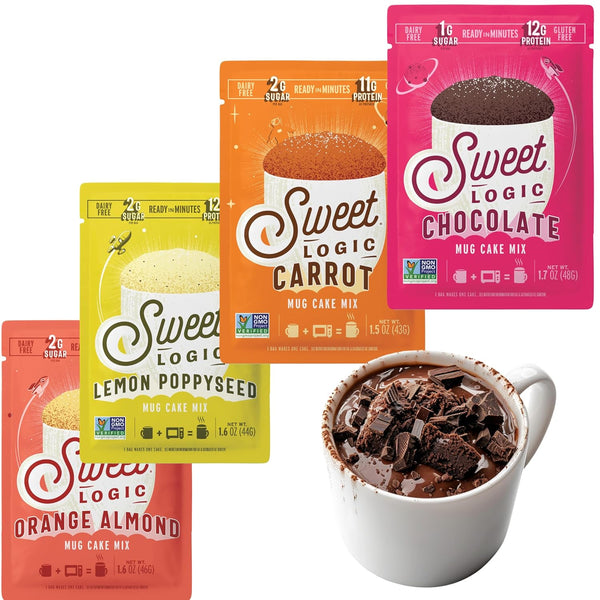 Sweet Logic Keto Dessert Mug Cake Mixes, Variety Pack - Triple Chocolate, Carrot Cake, Lemon Poppyseed, Orange Almond