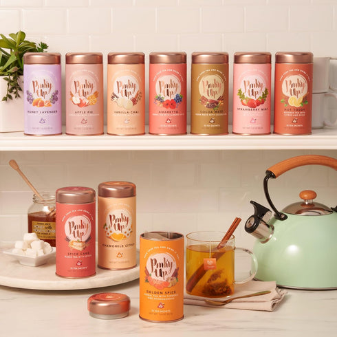 1.6 oz, 15 Pinky Up Amaretto Herbal Tea, Caffeine-Free Herbal Tea with Almond, Hibiscus, and Rosehips, Compostable