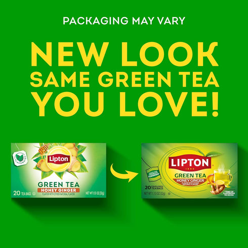 20-Count Lipton Honey Ginger Green Tea Bags Flavored Unsweetened Hot or Iced Tea with Caffeine Flavonoids Natural Zesty