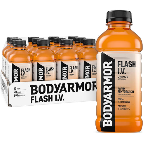 BODYARMOR Flash I.V. Electrolyte Beverage, Orange, Hydration Drink with Coconut Water For