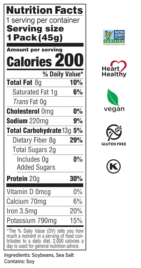20g 2 0 1.58 oz (Pack 12) Seapoint Farms Dry Roasted Crunchy Edamame, Plant Based Snack, Protein, Ingredients, Added