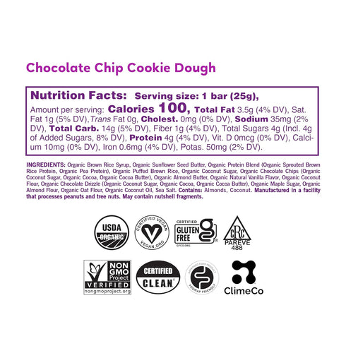 GoMacro Kids MacroBar Organic Vegan Snack Bars - Chocolate Chip Cookie Dough (0.90 Ounce Bars, 7 Count)