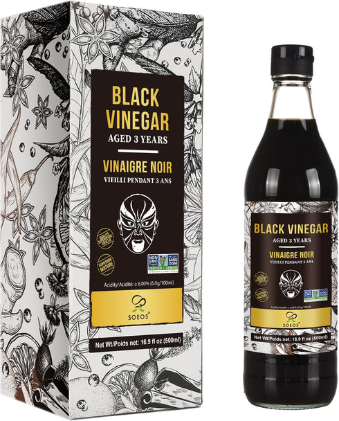 Soeos Chinkiang Vinegar 16.9 fl oz (500ml), 3 Years Aged, Naturally Fermented,