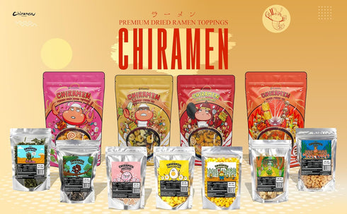 CHIRAMEN Seafood Veggie Mix Dried Ramen Toppings, Shrimp, Fishcake, Imitation Crab, Squid, Plant-Based Beef, Eggs