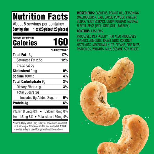 (1-Pack), 5oz Emerald Nuts Dill Pickle Seasoned Cashews Resealable Bag, Non-GMO, Contains No Artificial Preservatives