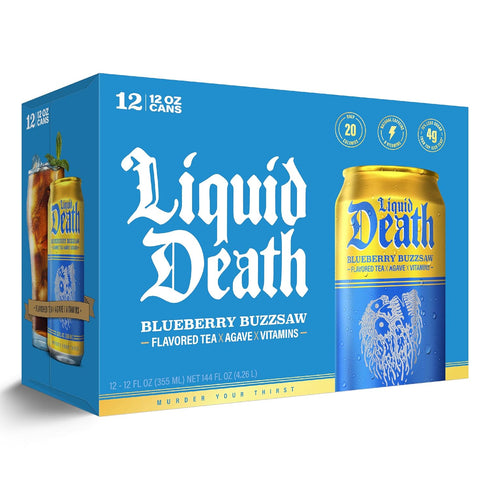 12 Oz (Pack 12) Liquid Death Iced Tea - Blueberry Buzzsaw (Blueberry-Flavored Black Tea), Less Sugar*, Boost