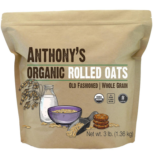 Anthony's Organic Rolled Oats, 3 lb, Gluten Free, Non GMO, Old Fashioned,