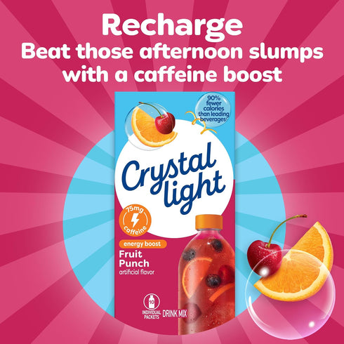 10 Packets Crystal Light Energy Boost Fruit Punch Drink Mix, ct On-the-Go