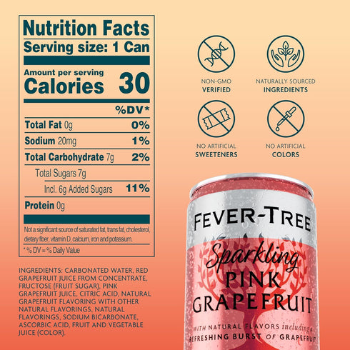 5.1 oz Pack 24 Fever-Tree Sparkling Pink Grapefruit Premium Soda Mixer for Cocktails and Mocktails, fl Cans