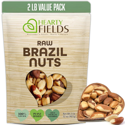 Hearty Fields - Raw Brazil Nuts Unsalted, No Shell, Whole, (32 Oz