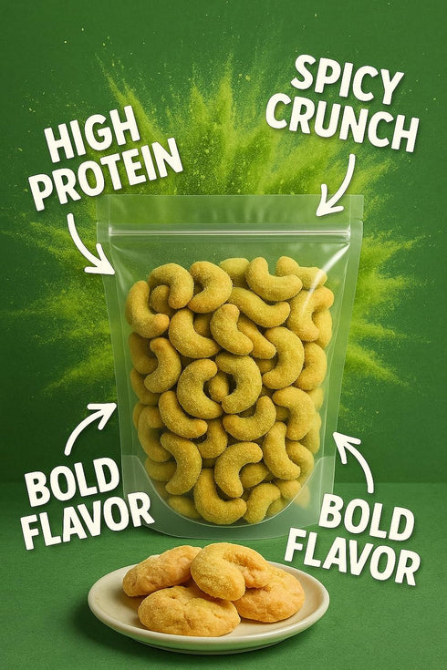 The Brittle Box Candy Co. 1 lb Wasabi Cashews Spicy bag Cashew Nuts Roasted and Coated in Wasabi