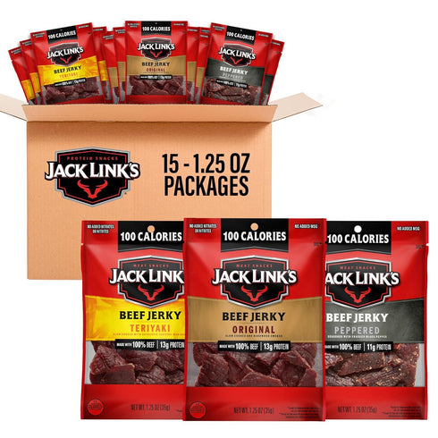 Jack Link's Beef Jerky Variety Pack Includes Original, Teriyaki and Peppered Jerky,