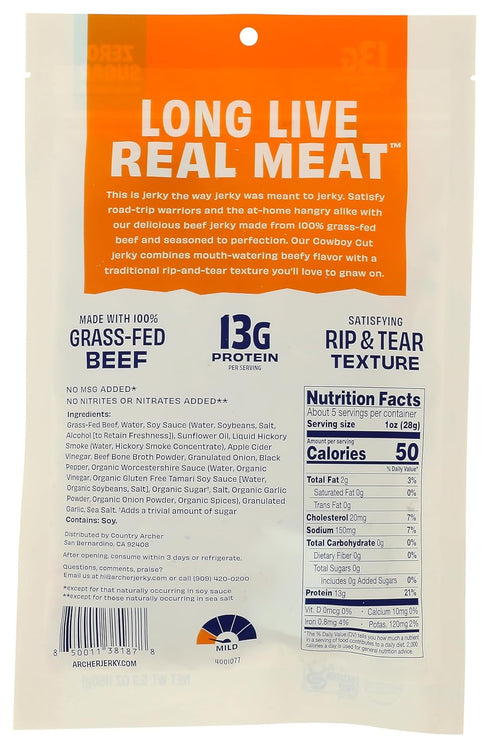 Country 100% 5.3 2 Pack Zero Sugar Classic Beef Jerky by Archer, Grass-Fed, Sugar Free, Gluten Free, Protein Snacks