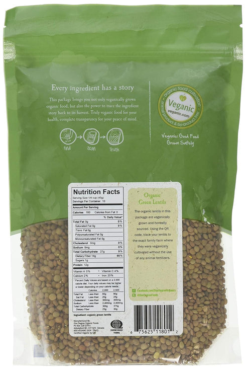 16 One Degree Organic Foods Organic Green Lentils, Ounce