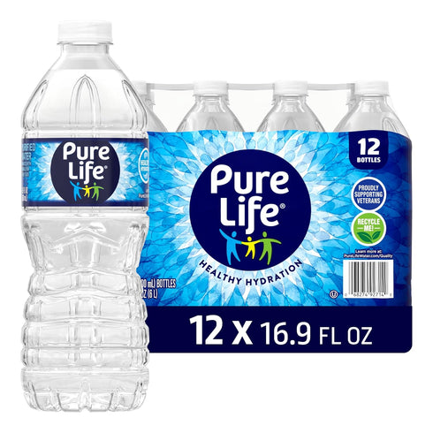 Pure Life Purified Water Bottles, 12 Pack - Still Bottled Water Enhanced
