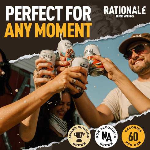 6 Pack 12oz Rationale Brewing Non Alcoholic Beer, Kolsch Style, Craft NA Beer, Low Calorie Zero-Alcohol Alternative