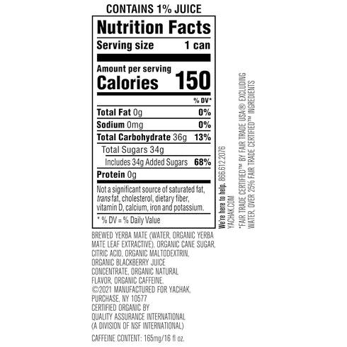 Yachak 16 Oz Pack 12 Yerba Mate Drink, Blackberry, Fl Cans