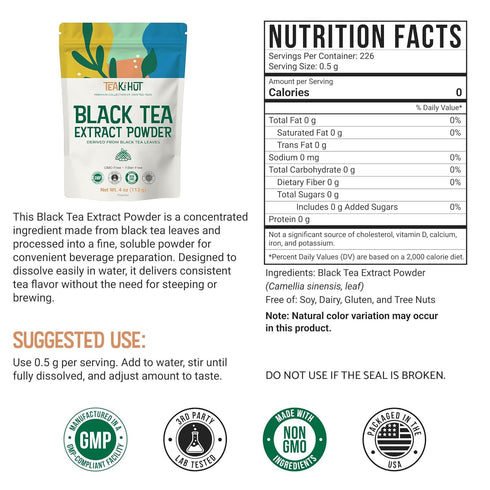 113g 226 Instant Black Tea Extract Powder, Unsweetened Iced Tea Extract Powder from Real Black Tea Leaves for Hot