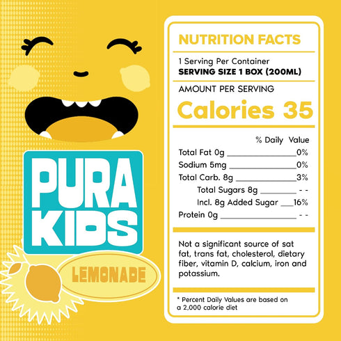 8g 6.76 oz (200ml), Pack 6 PURA Kids Box | Lemonade Fruit extract infused Drink for kids | Pure Cane Sugar | Non-GMO |