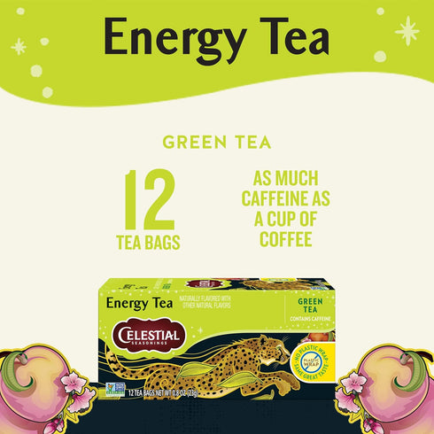 12 (Pack 6) Celestial Seasonings Energy Green Tea, Caffeinated, Tea Bags Box