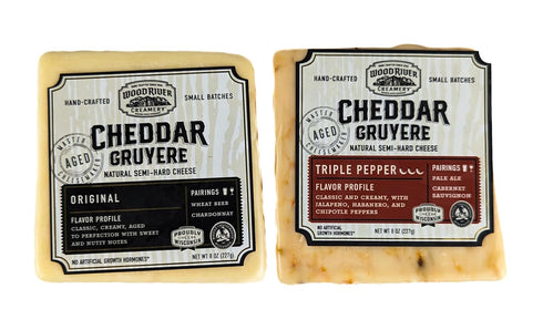 Generic Cheddar and Gruyere Original and Triple Pepper Cheese Blend, Gourmet Artisan Cheese