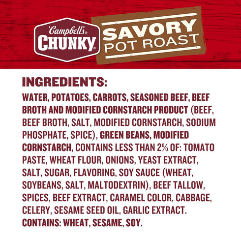 18.8 oz Campbells Chunky Soup, Savory Pot Roast Soup, Can