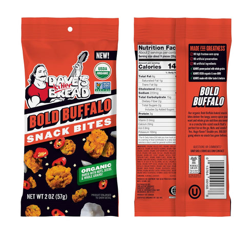 8 packages 2oz Dave's Killer Bread Bold Buffalo Organic Snack Bites, of bags